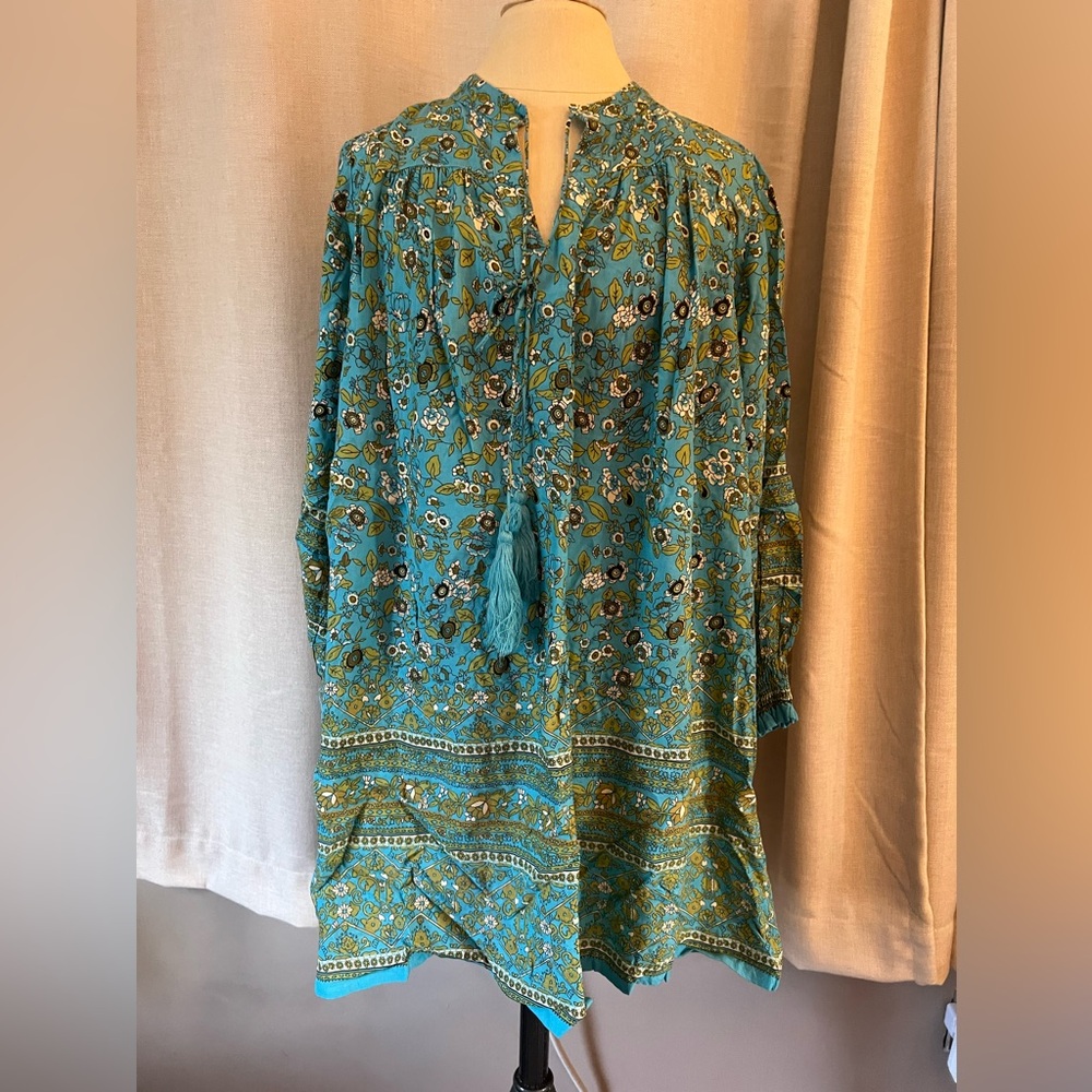 Natural Life Dara Teal Floral Peasant Dress S Rayon Cottagecore Prairie